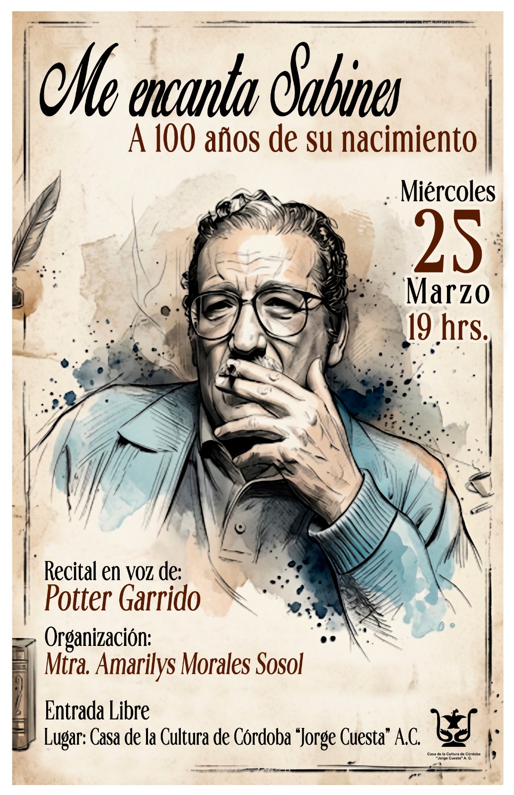 Homenaje a Jaime Sabines en su centenario, Casa de la Cultura de Córdoba Jorge Cuesta