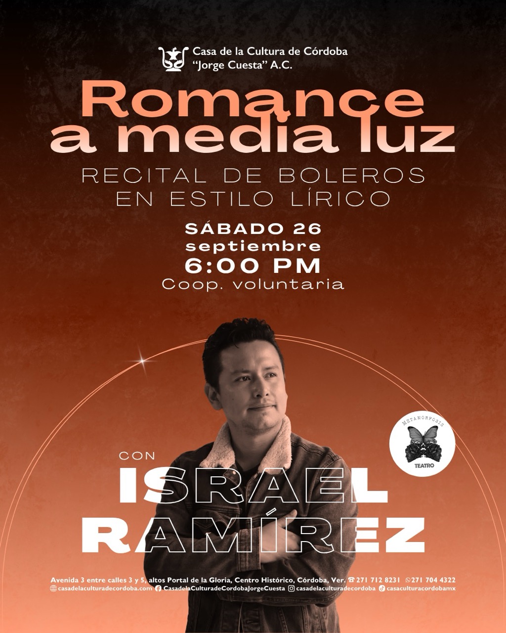 Romance a media luz, recital lírico de boleros en Casa de la Cultura de Córdoba